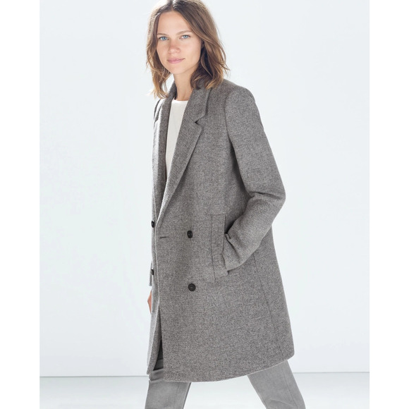 Zara TRF Outerwear Double-Breasted Mid-Length Overcoat Gray Women's Size Large - Picture 2 of 6